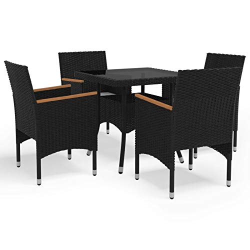 Gecheer 5-TLG. Garten Sitzgruppe Gartenmöbel Set Garten Essgruppe Gartengarnitur Sitzgarnitur Set 4 Sessel mit Tisch Rattanmöbel Balkonmöbel Set Terrassenmöbel Schwarz Poly Rattan und Akazienholz von Gecheer