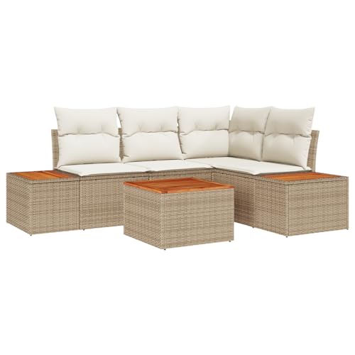 Gecheer 5-TLG. Garten-Sofagarnitur mit Kissen Beige Poly Rattan Akazie Gartenmöbel Set Gecheer 5-TLG. Garten-Sofagarnitur mit Kissen Beige Poly Rattan Akazie Gartenmöbel Set von Gecheer