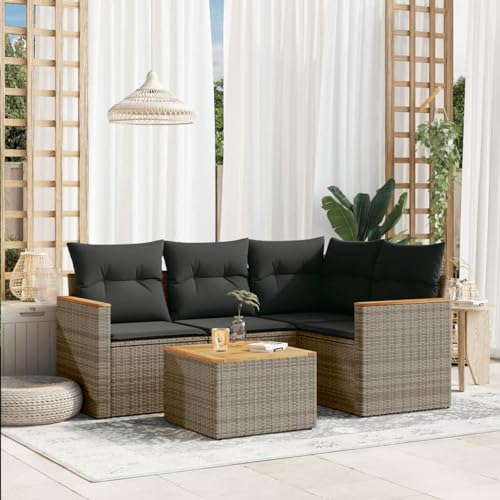 Gecheer 5-TLG. Gartenlounge Set, Balkonlounge Set, Terrassensofa, Loungemöbel Polyrattan, Polyrattan Gartenmöbel, Garten Sofa Set, Kissen von Gecheer