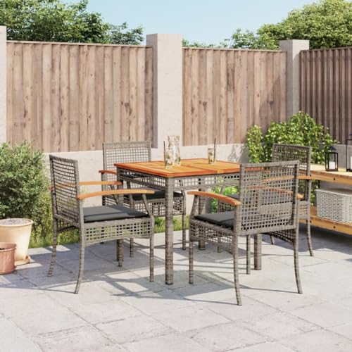 Gecheer 5-TLG. Polyrattan Sitzgruppe Gartenmöbel Set Garten Essgruppe 4 Personen Gartenlounge Set Balkonmöbel Loungemöbel Gartentisch mit Stühlen Gartengarnitur Sitzgarnitur mit Kissen Grau von Gecheer