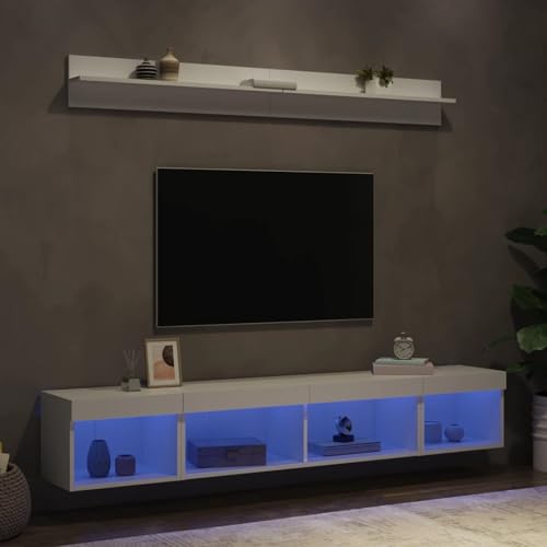 Gecheer 5-TLG. Wohnwand mit LED-Beleuchtung Weiß Holzwerkstoff, Moderne Wohnzimmer Schrankwand für Wohnzimmer Büro Loft-Wohnungen von Gecheer
