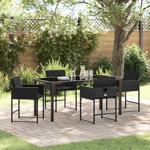 Gecheer 5-teilige Garten Essgruppe mit Kissen Schwarz Poly-Rattan, Gartenmöbel Set Tisch Stühlen for Balkonmöbel Outdoor-Essbereich und Café3380010 Gecheer 5-teilige Garten Essgruppe mit Kissen Schwarz Poly-Rattan, Gartenmöbel Set Tisch Stühlen for Balkonmöbel Outdoor-Essbereich und Café3380010 von Gecheer