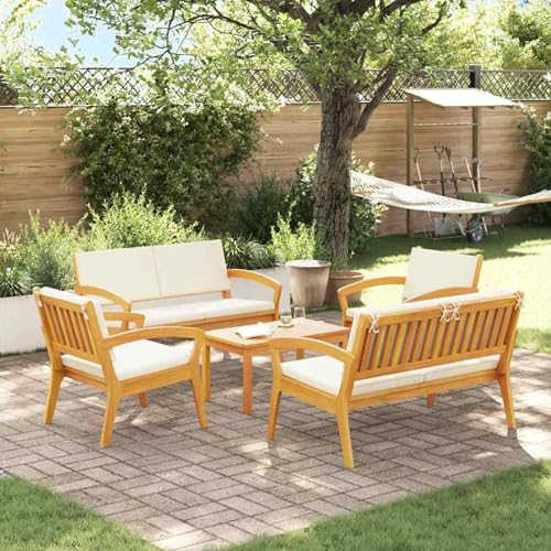 Gecheer 5-teiliges Bistro Set mit Kissen - Massivholz Akazie, Bistrosets Gartenmöbel Set Stuhl Tisch für Terrassen Balkone Café-Ecke3328617 von Gecheer
