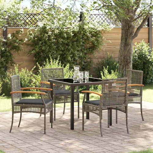Gecheer 5-teiliges Garten-Dining-Set mit Kissen Grau Poly-Rattan, Gartenmöbel Set Tisch Stühlen for Balkonmöbel Outdoor-Essbereich und Café3380821 Gecheer 5-teiliges Garten-Dining-Set mit Kissen Grau Poly-Rattan, Gartenmöbel Set Tisch Stühlen for Balkonmöbel Outdoor-Essbereich und Café3380821 von Gecheer