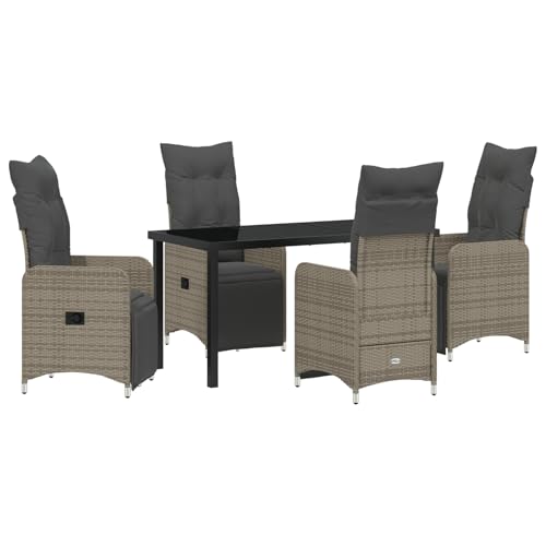 Gecheer 5-teiliges Garten-Dining-Set mit Kissen Grau Poly Rattan Essgruppe Sitzgruppe Outdoor Gartenmöbel Set für Terrasse Balkon Restaurant von Gecheer