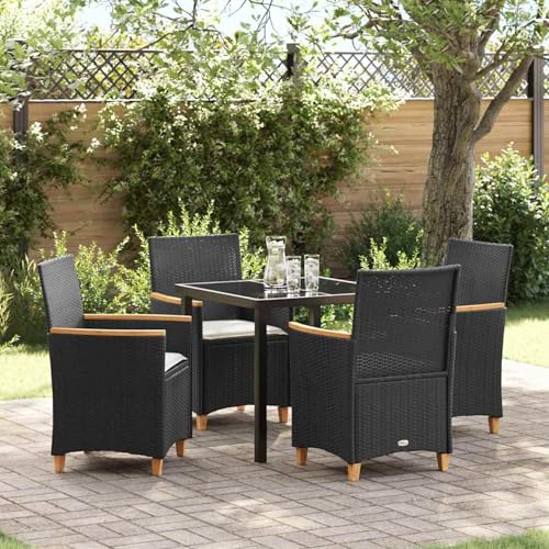 Gecheer 5-teiliges Garten-ESS-Set mit Kissen, Schwarz Poly Rattan, Outdoor Essgruppe Wetterfeste Sitzgruppe Esstisch Stühlen for Terrasse Garten Balkon3381087 von Gecheer