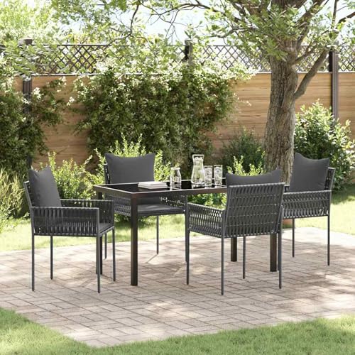 Gecheer 5-teiliges Garten-ESS-Set mit Kissen Schwarz Poly-Rattan, Gartenmöbel Set Tisch Stühlen for Balkonmöbel Outdoor-Essbereich und Café3379102 von Gecheer