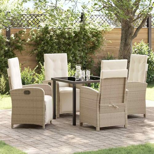 Gecheer 5-teiliges Garten-EssSet mit Kissen in Beige aus Poly Rattan, Gartentisch Schwarz 80x80x73 cm mit, Gartenmöbel Set Tisch Stühlen for Balkonmöbel Outdoor-Essbereich und Café3380331 Gecheer 5-teiliges Garten-EssSet mit Kissen in Beige aus Poly Rattan, Gartentisch Schwarz 80x80x73 cm mit, Gartenmöbel Set Tisch Stühlen for Balkonmöbel Outdoor-Essbereich und Café3380331 von Gecheer