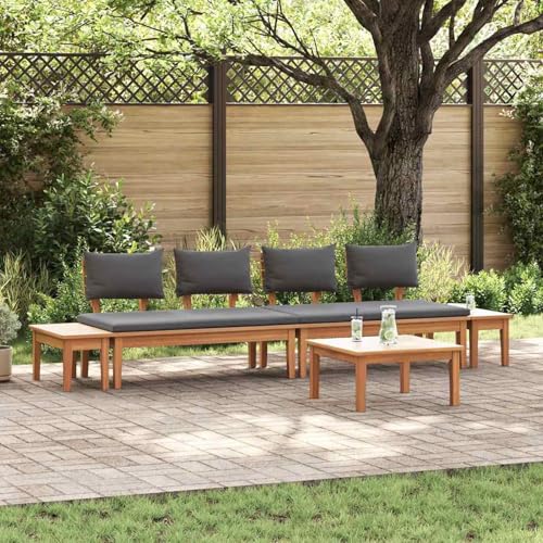 Gecheer 5-teiliges Garten Essgruppe Massivholz Teak, 2-teiliges Gartenbank Set Massivholz Teak, Outdoor Lounge Sitzgruppe zum Entspannen für Terrasse und Garten3356873 von Gecheer