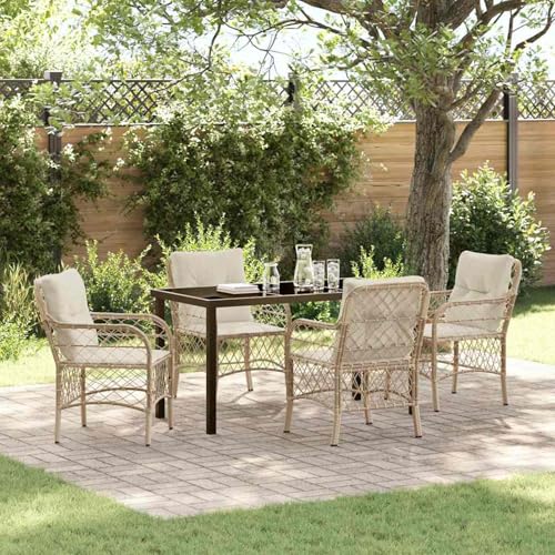 Gecheer 5-teiliges Garten Essgruppe mit Kissen Beige Poly Rattan, Outdoor Essgruppe Wetterfeste Sitzgruppe Esstisch Stühlen for Terrasse Garten Balkon3380227 Gecheer 5-teiliges Garten Essgruppe mit Kissen Beige Poly Rattan, Outdoor Essgruppe Wetterfeste Sitzgruppe Esstisch Stühlen for Terrasse Garten Balkon3380227 von Gecheer