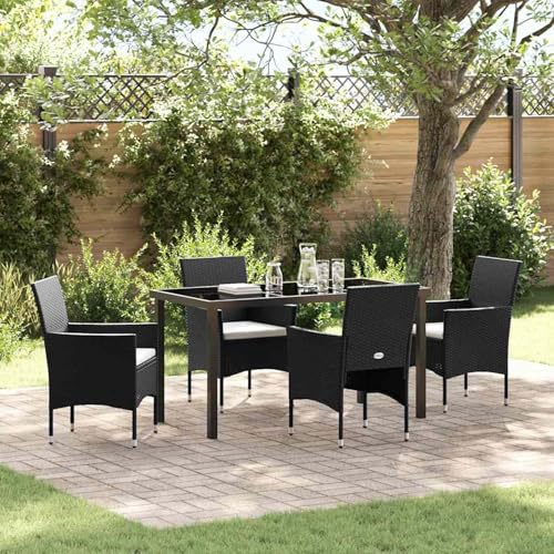 Gecheer 5-teiliges Garten-Essgruppen-Set Schwarz Poly-Rattan, Outdoor Essgruppe Wetterfeste Sitzgruppe Esstisch Stühlen for Terrasse Garten Balkon3379726 Gecheer 5-teiliges Garten-Essgruppen-Set Schwarz Poly-Rattan, Outdoor Essgruppe Wetterfeste Sitzgruppe Esstisch Stühlen for Terrasse Garten Balkon3379726 von Gecheer