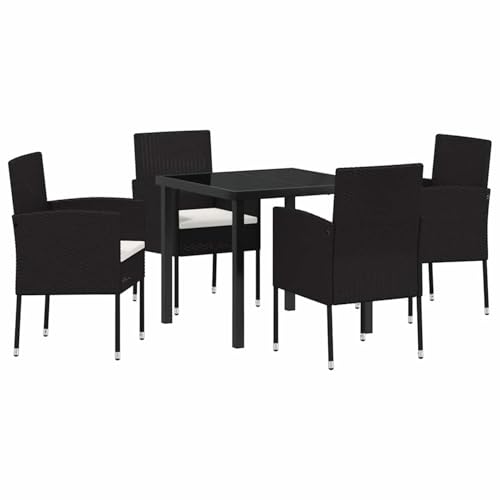 Gecheer 5-teiliges Garten Essgruppen Set mit Kissen schwarzes Poly-Rattan, Outdoor Essgruppe Wetterfeste Sitzgruppe Esstisch Stühlen for Terrasse Garten Balkon3380051 Gecheer 5-teiliges Garten Essgruppen Set mit Kissen schwarzes Poly-Rattan, Outdoor Essgruppe Wetterfeste Sitzgruppe Esstisch Stühlen for Terrasse Garten Balkon3380051 von Gecheer