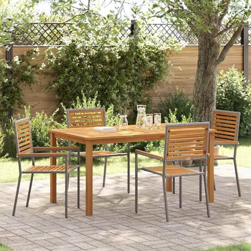 Gecheer 5-teiliges Garten Essset Grau, Stapelbare Gartenstühle mit Kissen 2 Stück Grau Poly Rattan, Outdoor Essgruppe Wetterfeste Sitzgruppe Esstisch Stühlen for Terrasse Garten Balkon3365518 von Gecheer