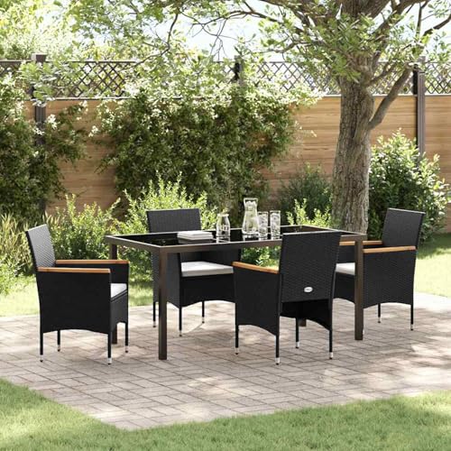 Gecheer 5-teiliges Garten-Essset Schwarz Poly Rattan, Outdoor Essgruppe Wetterfeste Sitzgruppe Esstisch Stühlen for Terrasse Garten Balkon3379754 Gecheer 5-teiliges Garten-Essset Schwarz Poly Rattan, Outdoor Essgruppe Wetterfeste Sitzgruppe Esstisch Stühlen for Terrasse Garten Balkon3379754 von Gecheer