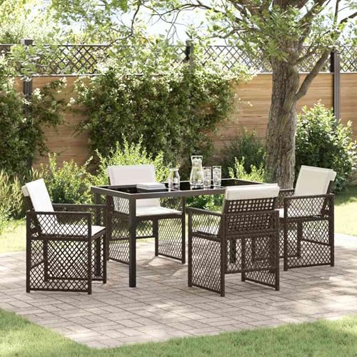 Gecheer 5-teiliges Garten Essset mit Kissen Braun Poly Rattan, Gartentisch Schwarz 140x80x73 cm Mit, Gartenmöbel Set Tisch Stühlen for Balkonmöbel Outdoor-Essbereich und Café3380630 von Gecheer