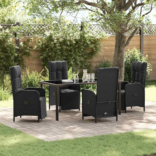 Gecheer 5-teiliges Garten-Essset mit Kissen Schwarz Poly-Rattan, Outdoor Essgruppe Wetterfeste Sitzgruppe Esstisch Stühlen for Terrasse Garten Balkon3380123 Gecheer 5-teiliges Garten-Essset mit Kissen Schwarz Poly-Rattan, Outdoor Essgruppe Wetterfeste Sitzgruppe Esstisch Stühlen for Terrasse Garten Balkon3380123 von Gecheer