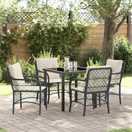 Gecheer 5-teiliges Garten Essset mit Kissen Schwarz Poly Rattan, Outdoor Essgruppe Wetterfeste Sitzgruppe Esstisch Stühlen for Terrasse Garten Balkon3380198 Gecheer 5-teiliges Garten Essset mit Kissen Schwarz Poly Rattan, Outdoor Essgruppe Wetterfeste Sitzgruppe Esstisch Stühlen for Terrasse Garten Balkon3380198 von Gecheer