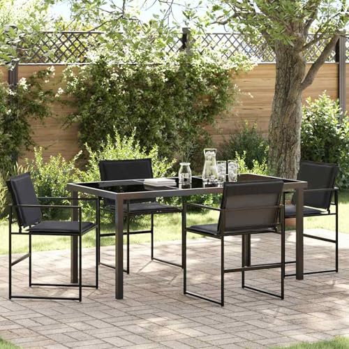 Gecheer 5-teiliges Garten-Essset mit Kissen Schwarz Textilene und Stahl, Outdoor Essgruppe Wetterfeste Sitzgruppe Esstisch Stühlen for Terrasse Garten Balkon3379334 Gecheer 5-teiliges Garten-Essset mit Kissen Schwarz Textilene und Stahl, Outdoor Essgruppe Wetterfeste Sitzgruppe Esstisch Stühlen for Terrasse Garten Balkon3379334 von Gecheer