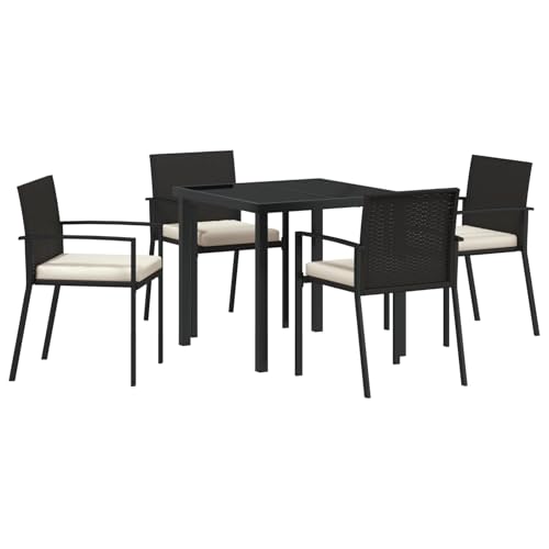Gecheer 5-teiliges Garten Esszimmer Set Schwarz Poly-Rattan Essgruppe Sitzgruppe Outdoor Gartenmöbel Set für Terrasse Balkon Restaurant von Gecheer