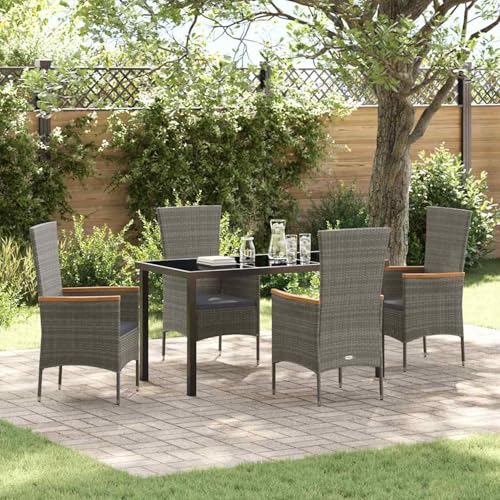 Gecheer 5-teiliges Garten Esszimmer Set mit Kissen Graues Poly Rattan, Outdoor Essgruppe Wetterfeste Sitzgruppe Esstisch Stühlen for Terrasse Garten Balkon3379431 Gecheer 5-teiliges Garten Esszimmer Set mit Kissen Graues Poly Rattan, Outdoor Essgruppe Wetterfeste Sitzgruppe Esstisch Stühlen for Terrasse Garten Balkon3379431 von Gecheer