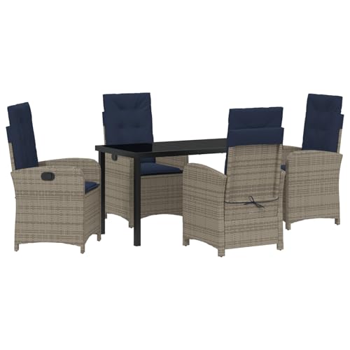 Gecheer 5-teiliges Garten-Esszimmer-Set mit Kissen aus grauem Poly Rattan Gartenmöbel Tisch und Stühle Set für Garten Terrasse Café Outdoor Essbereich von Gecheer