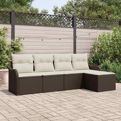 Gecheer 5-teiliges Garten Sofa Set mit Kissen, 2-Sitzer Garten Sofa mit Kissen aus braunem Poly Rattan, Gartenlounge Esstisch Lounge Möbel Set für Outdoor Garten Terrasse Balkon Möbel3345658 von Gecheer