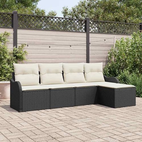 Gecheer 5-teiliges Garten Sofa Set mit Kissen, 2-Sitzer Garten Sofa mit Stauraum & Kissen aus schwarzem Poly Rattan, Gartenlounge Esstisch Lounge Möbel Set für Garten Terrasse Balkon Möbel3354326 von Gecheer