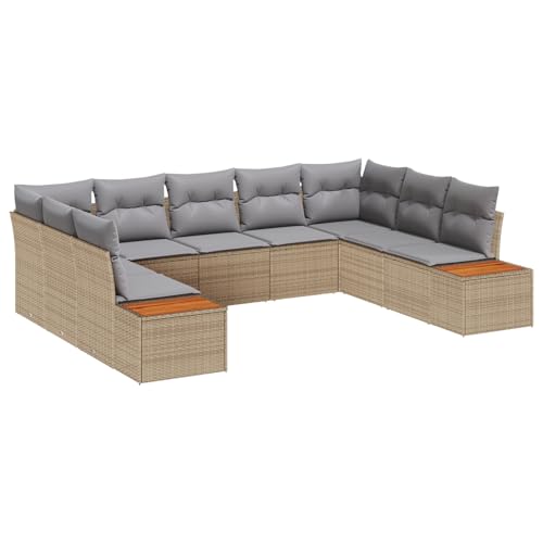 Gecheer 5-teiliges Garten Sofa Set mit Kissen Beige Poly Rattan Akazie Gartenlounge Outdoor Gartensofa Sofa Im Freien von Gecheer