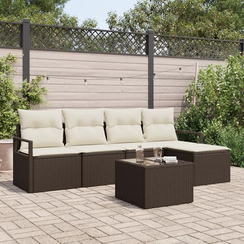 Gecheer 5-teiliges Garten Sofa Set mit Kissen Grau Poly Rattan von Gecheer