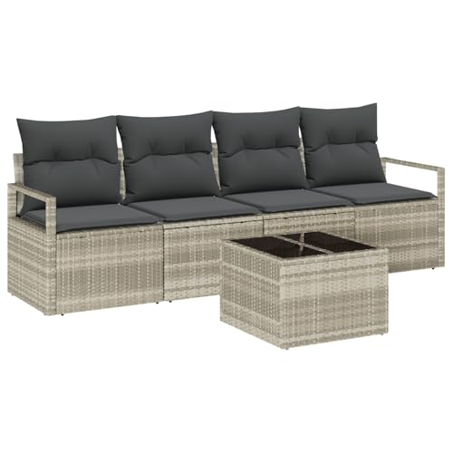 Gecheer 5-teiliges Garten-Sofa-Set mit Kissen Hellgrau Poly Rattan Gartenmöbel Set von Gecheer