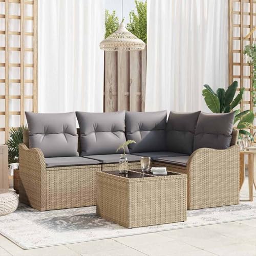 Gecheer 5-teiliges Garten-Sofa-Set mit Kissen Schwarzes Poly-Rattan, 2-Sitzer Garten-Sofa mit Kissen Beiges Poly-Rattan, Outdoor Lounge Sitzgruppe zum Entspannen für Terrasse und Garten3345690 Gecheer 5-teiliges Garten-Sofa-Set mit Kissen Schwarzes Poly-Rattan, 2-Sitzer Garten-Sofa mit Kissen Beiges Poly-Rattan, Outdoor Lounge Sitzgruppe zum Entspannen für Terrasse und Garten3345690 von Gecheer