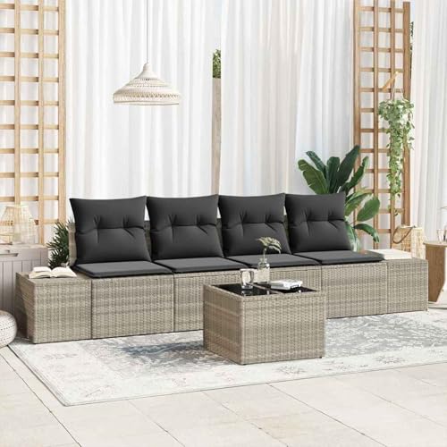 Gecheer 5-teiliges Garten Sofa Set mit Polstern Hellgrau Poly Rattan, Gartenlounge Esstisch Lounge Möbel Set für Outdoor Garten Terrasse Balkon Möbel Gecheer 5-teiliges Garten Sofa Set mit Polstern Hellgrau Poly Rattan, Gartenlounge Esstisch Lounge Möbel Set für Outdoor Garten Terrasse Balkon Möbel von Gecheer