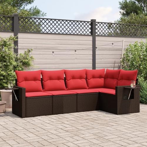 Gecheer 5-teiliges Gartensofa-Set mit Kissen, braun, Polyrattan, Garten Sitzgruppe Esstisch Essgruppe Gartenmöbel Set für Balkon Terrasse Café-Bereich3220133 von Gecheer