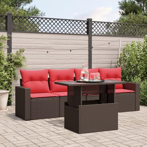 Gecheer 5-teiliges Gartensofa-Set mit Kissen, braun, Polyrattan, Garten Sitzgruppe Esstisch Essgruppe Gartenmöbel Set für Balkon Terrasse Café-Bereich3267104 von Gecheer