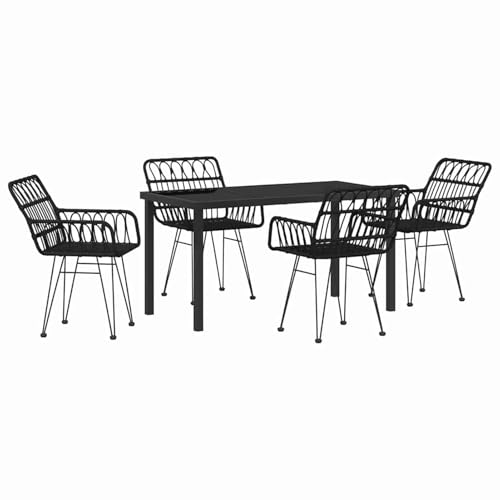 Gecheer 5-teiliges Gartentisch-Set Schwarz Poly Rattan, Gartenmöbel Tisch und Stühle Set für Garten Terrasse Café Outdoor Essbereich3379186 von Gecheer