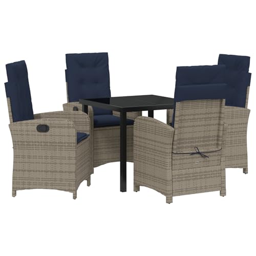 Gecheer 5-teiliges Gartentisch-Set mit grauen Kissen aus Poly-Rattan., Gartenmöbel Tisch und Stühle Set für Garten Terrasse Café Outdoor Essbereich von Gecheer