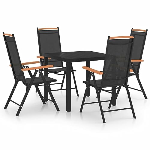 Gecheer 5-TLG. Gartenmöbel Set Alu Sitzgarnitur 4+1 Sitzgruppe Gartenmöbel Tisch & Stuhl-Set Garten Essgruppe Garten Set Balkonmöbel Set Gartenset Balkongarnitur Gartengarnitur Aluminium Schwarz von Gecheer