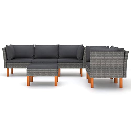 Gecheer 6-TLG. Gartenmöbel, Garten-Lounge-Set mit Kissen, Gartensofagarnitur, Terrassensofa, Rattansofa, Sitzgruppe, Gartensofa Ecksofa Mittelsofa Poly Rattan Grau Kissen Farbe: Anthrazit von Gecheer