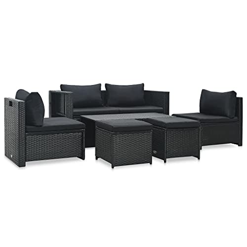 Gecheer 6-TLG. Lounge Gartenmöbel Set, Polyrattan Lounge Set, Loungemöbel Polyrattan, Garten Sofa mit Auflagen Tisch Gartenmöbel Poly Rattan Schwarz von Gecheer