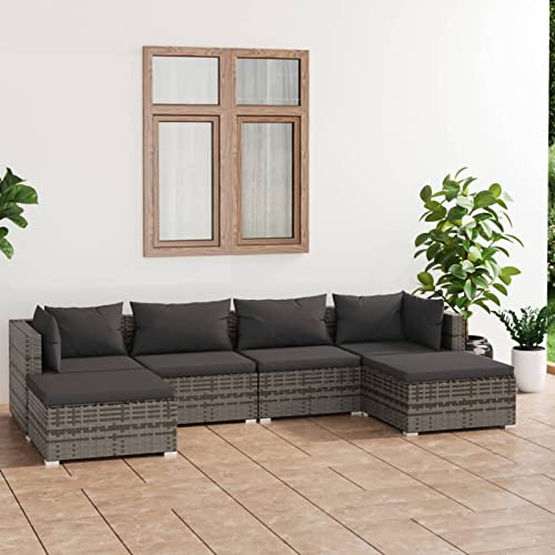 Gecheer 6-TLG. Loungemöbel Garten Rattan, Loungemöbel Polyrattan, Lounge Gartenmöbel Set, Balkonlounge Set Rattan, Terrassensofa Rattan, Gartensofa mit Kissen Poly Rattan Grau von Gecheer