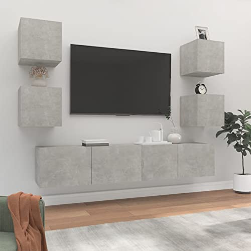 Gecheer 6-TLG. TV-Schrank-Set Betongrau Holzwerkstoff Wohnwand Wohnzimmer TV Set TV Schrank TV Lowboard Fernsehtisch TV Möbel Type2 von Gecheer