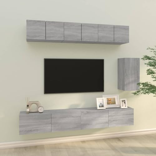 Gecheer 6-TLG. TV-Schrank-Set Grau Sonoma Holzwerkstoff, Fernsehschrank Fernsehtisch Wohnwand für Wohnzimmer Home-Cinema Gamerzimmer3114620 von Gecheer