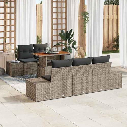 Gecheer 6-teiliges Garten Essset mit Kissen Grau Poly Rattan Akazie, Outdoor Essgruppe Wetterfeste Sitzgruppe Esstisch Stühlen for Terrasse Garten Balkon3349901 Gecheer 6-teiliges Garten Essset mit Kissen Grau Poly Rattan Akazie, Outdoor Essgruppe Wetterfeste Sitzgruppe Esstisch Stühlen for Terrasse Garten Balkon3349901 von Gecheer