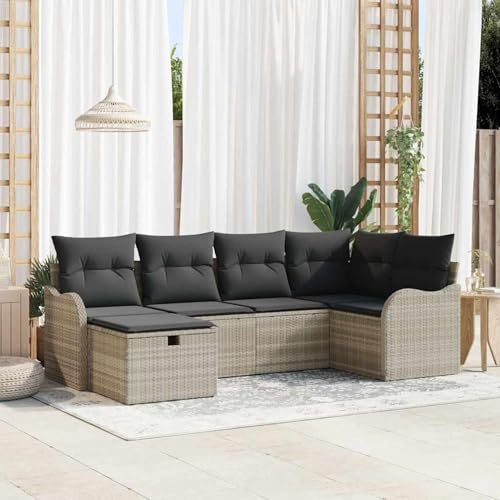 Gecheer 6-teiliges Garten Sofa Set mit Kissen, 2-Sitzer Garten Sofa mit Kissen Poly Rattan, Garten Sitzgruppe Esstisch Essgruppe Gartenmöbel Set für Balkon Terrasse Café-Bereich3358981 von Gecheer