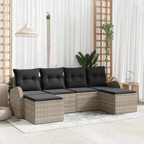 Gecheer 6-teiliges Garten Sofa Set mit Kissen, 2-Sitzer Garten Sofa mit Stauraum & Kissen Poly Rattan, Garten Sitzgruppe Esstisch Essgruppe Gartenmöbel Set für Balkon Terrasse Café-Bereich3354821 von Gecheer