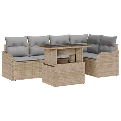 Gecheer 6-teiliges Garten Sofa Set mit Kissen Beige Poly Rattan, 2-Sitzer Garten Sofa mit Kissen Beige Poly Rattan, Outdoor Lounge Sitzgruppe zum Entspannen für Terrasse und Garten3348466 Gecheer 6-teiliges Garten Sofa Set mit Kissen Beige Poly Rattan, 2-Sitzer Garten Sofa mit Kissen Beige Poly Rattan, Outdoor Lounge Sitzgruppe zum Entspannen für Terrasse und Garten3348466 von Gecheer