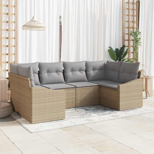 Gecheer 6-teiliges Garten Sofa Set mit Kissen Beige Poly Rattan, Gartenlounge Esstisch Lounge Möbel Set für Outdoor Garten Terrasse Balkon Möbel3346860 von Gecheer