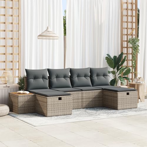 Gecheer 6-teiliges Garten-Sofa-Set mit Kissen Grau Poly-Rattan von Gecheer