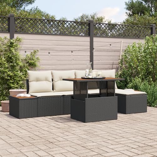Gecheer 6-teiliges Garten Sofa Set mit Kissen Schwarz Poly Rattan von Gecheer