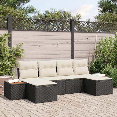 Gecheer 6-teiliges Garten Sofa Set mit Kissen Schwarzes Poly Rattan Akazie von Gecheer